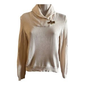 Lauren Ralph Lauren ~ Ivory Knit Collared Sweater ~ size Medium Petite